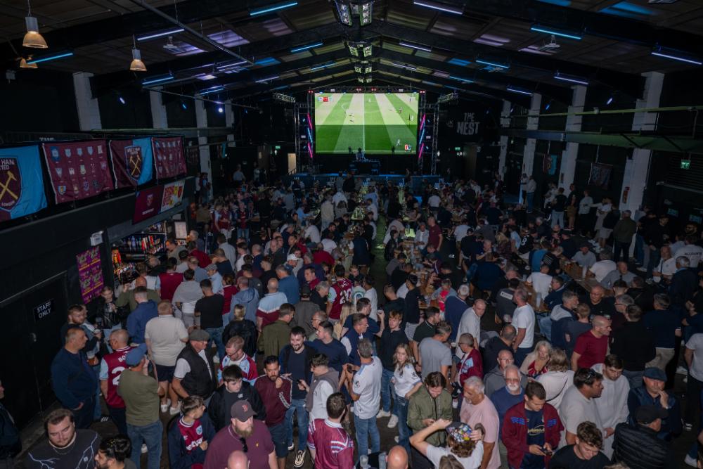 Hammers fans at the Away Fan Zone at Nottingham Forest