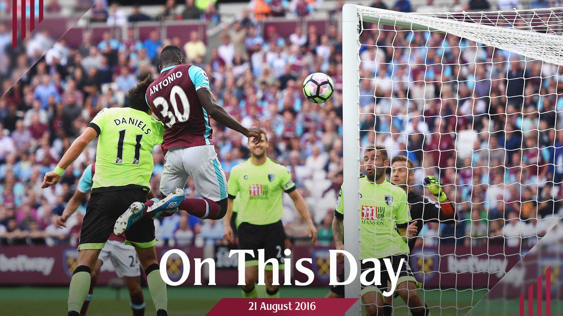 Michail Antonio scores against Bournemouth in 2016