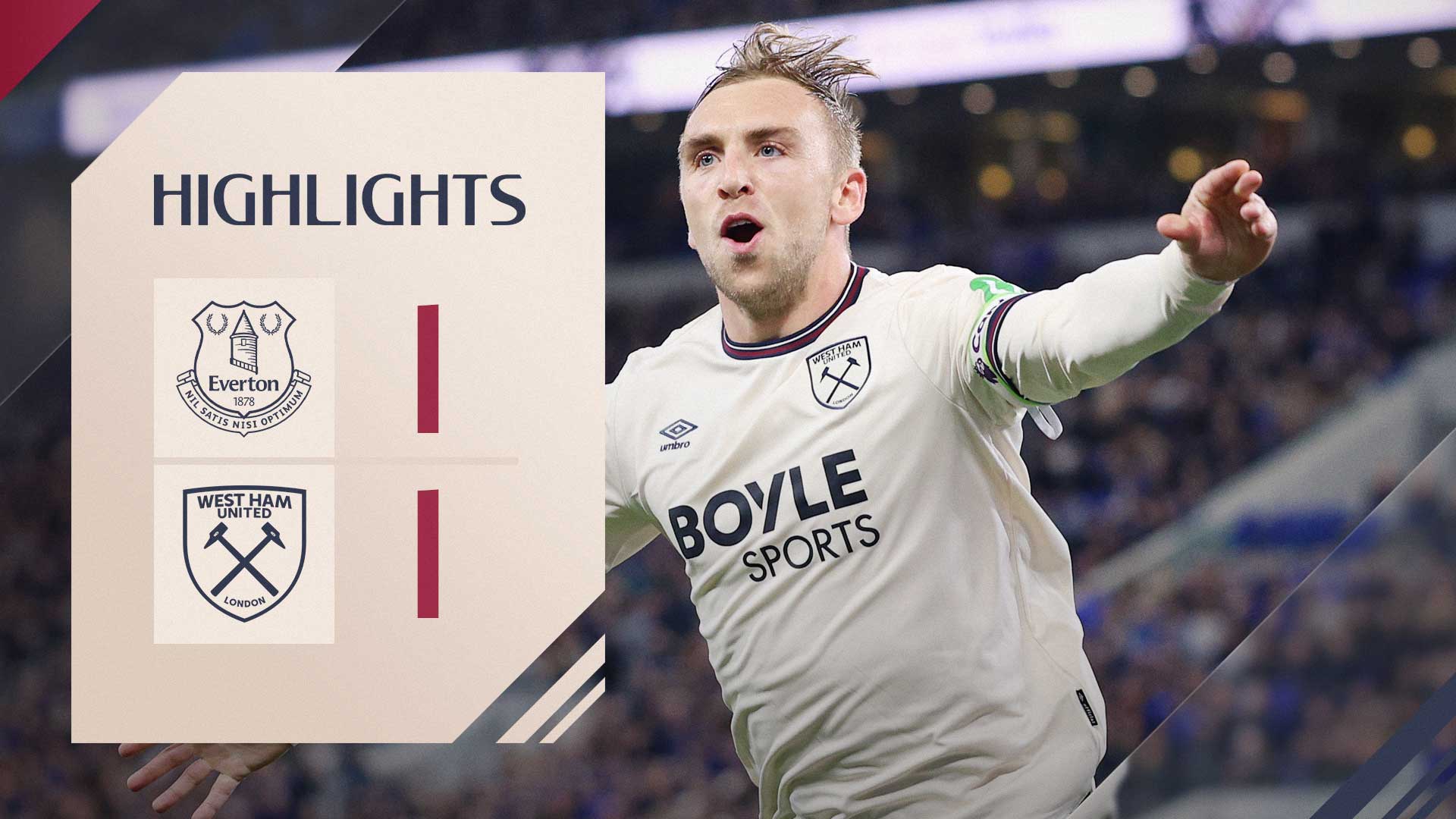 Jarrod Bowen celebrates at Everton